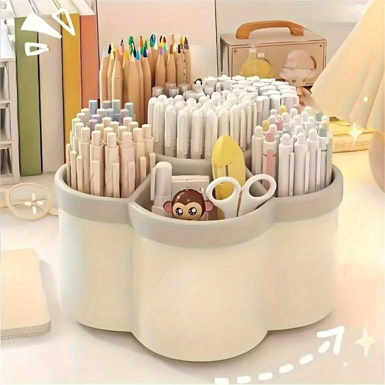 Ideal Stationery & Office Supply - 360 Derece Dönebilen Masaüstü Saklama Kutusu,