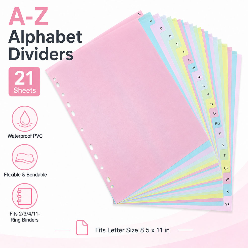 Index Tab Divider - 21 Sayfa A-Z Alfabe Bölücü, Su